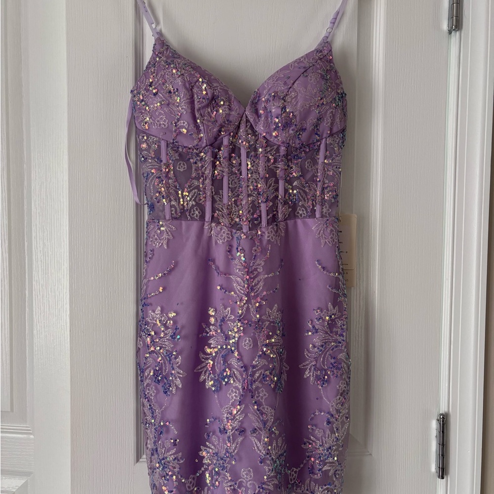Elegant Purple Sequin Embellished Homecoming/ Semi-Formal dress
